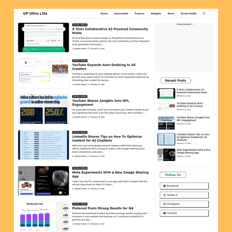GP Ultra Lite – Blog Website Template For GeneratePress